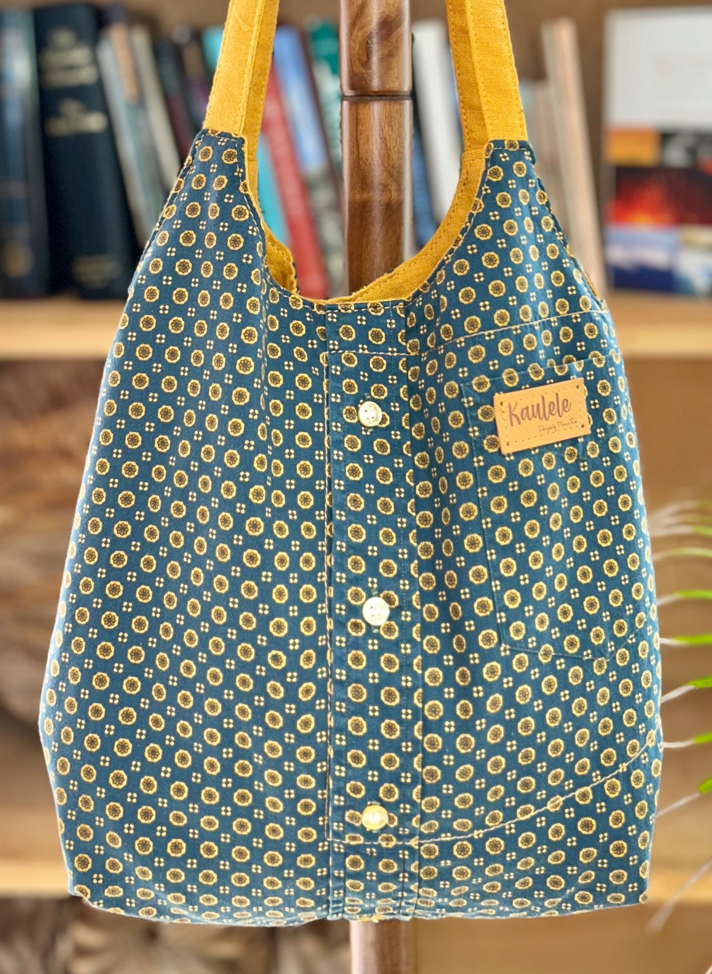 Up-Cycled Aloha Navy Gold Flower