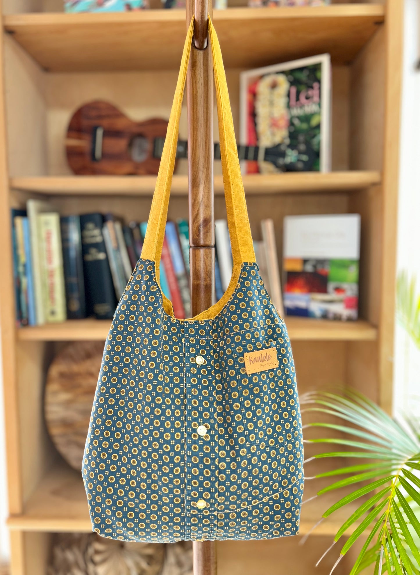 Up-Cycled Aloha Navy Gold Flower