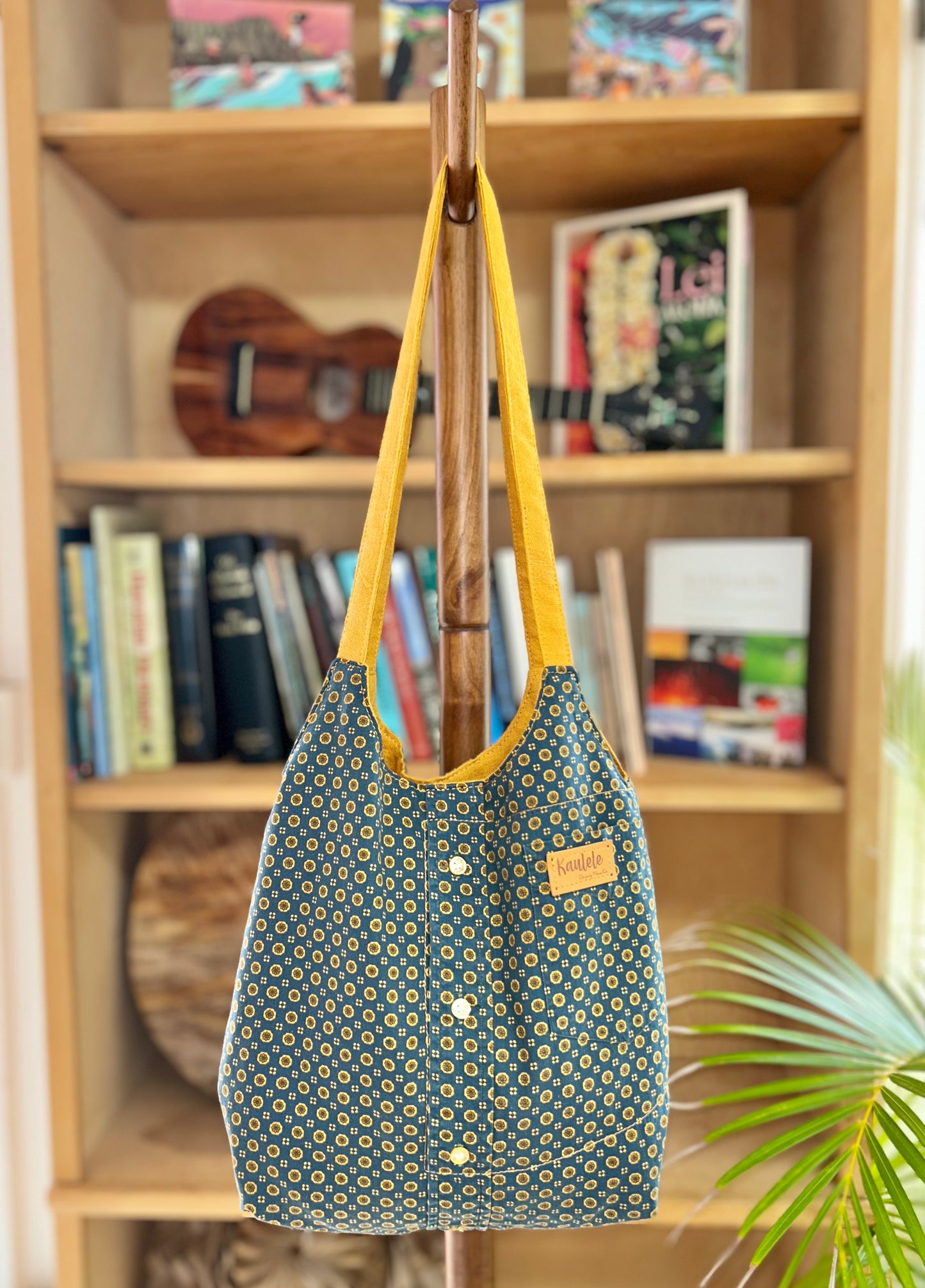 Up-Cycled Aloha Navy Gold Flower