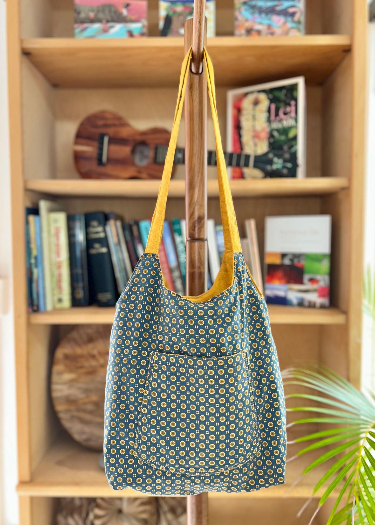 Up-Cycled Aloha Navy Gold Flower